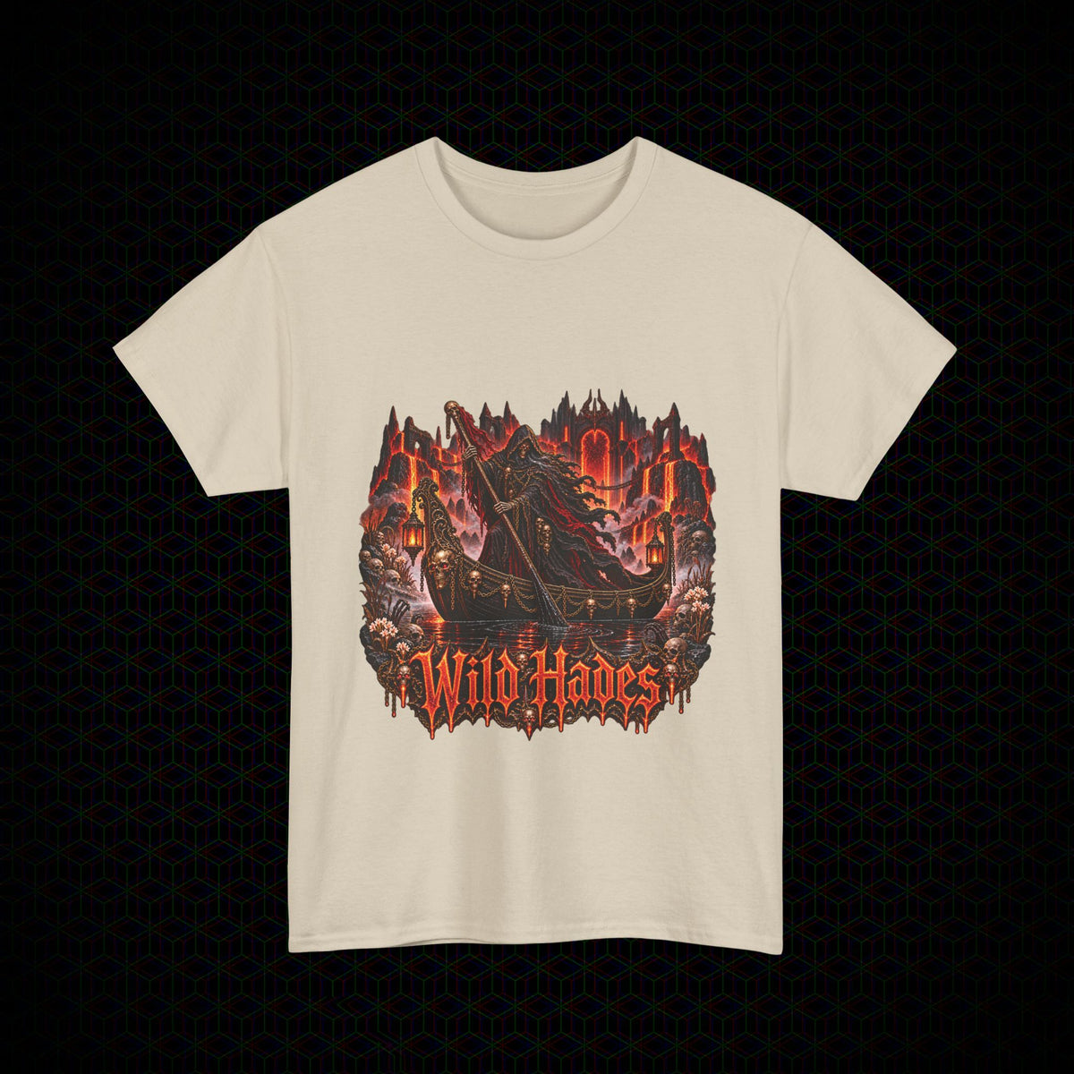 Stygian Crossing Charon ferryman graphic Wild Hades Gildan 5000 tee, alternate view 3