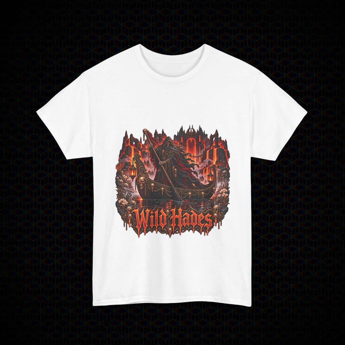 Stygian Crossing Charon ferryman graphic Wild Hades Gildan 5000 tee, alternate view 2