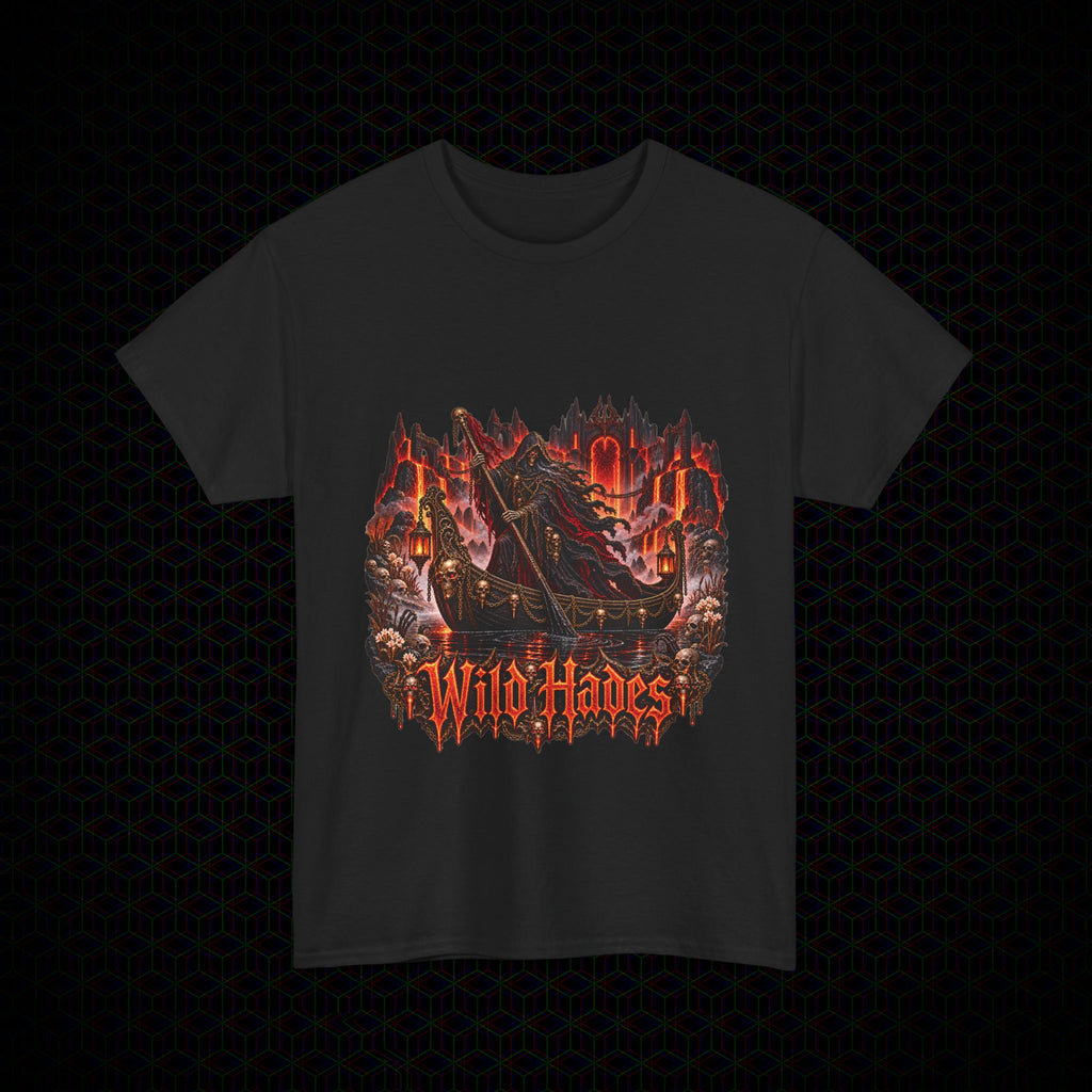 Stygian Crossing Charon ferryman graphic Wild Hades heavy cotton tee, front view