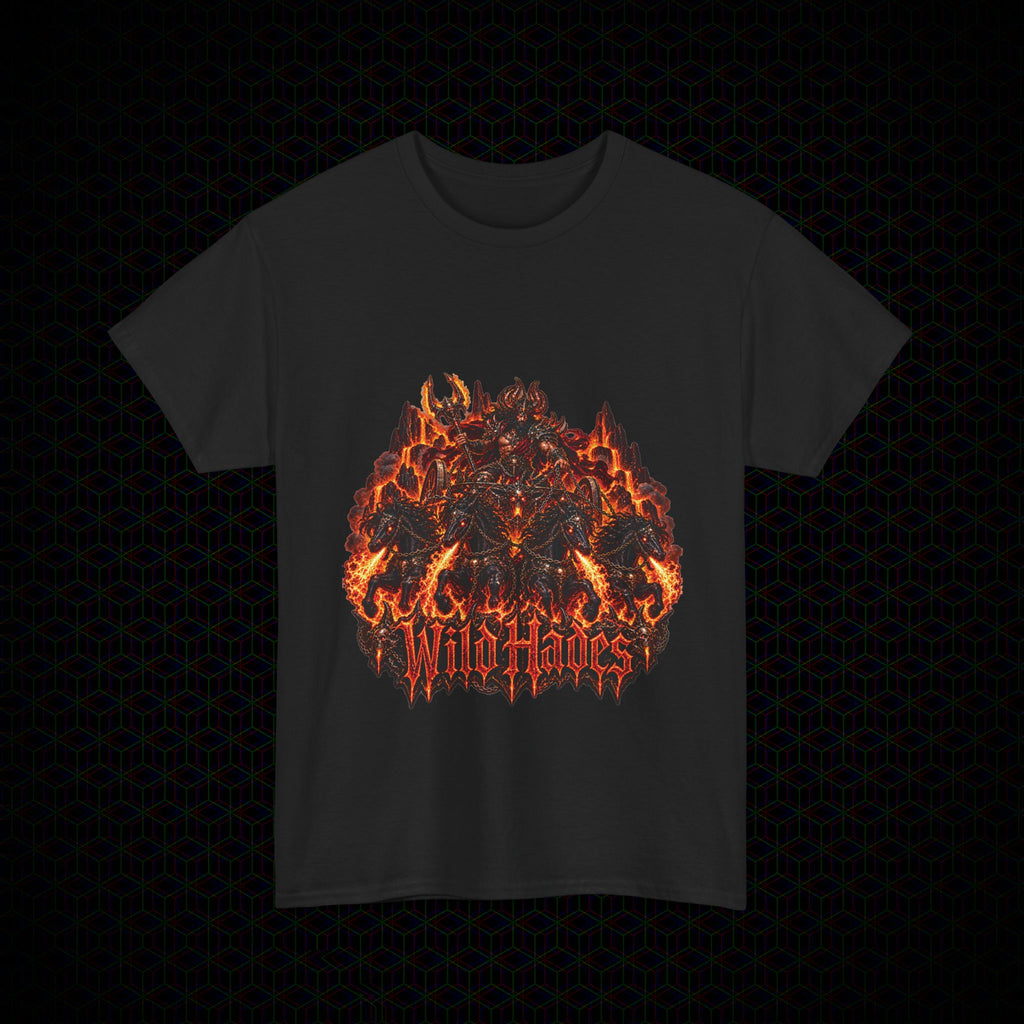 Ember Reins graphic Wild Hades heavy cotton tee, front view