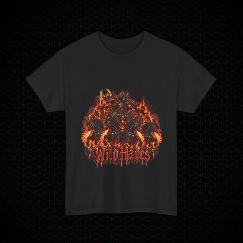 Ember Reins graphic Wild Hades heavy cotton tee, front view