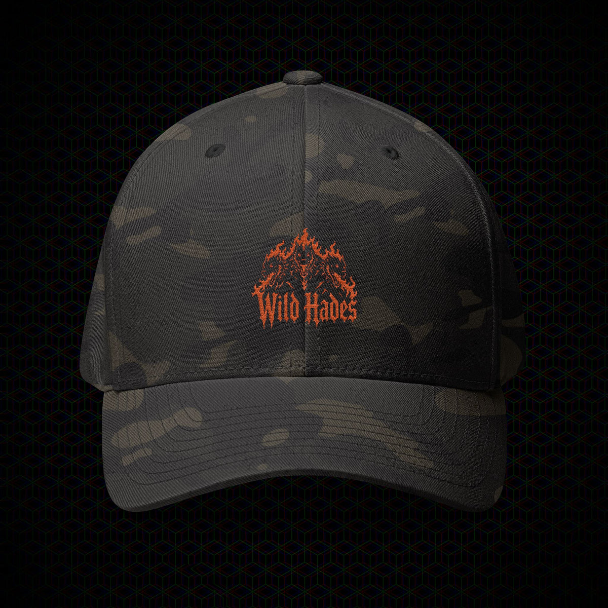 Wild Hades hat with embroidered Cerberus logo, front view